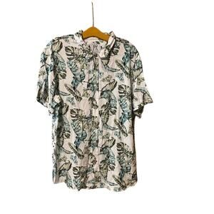 PX Green Leaf Print Men's Shirt botanical plant dad resort wear beach NWT XL
